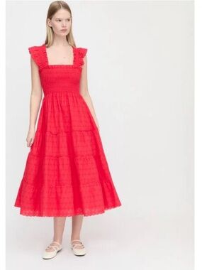 Hill House Red Smocked Midi Dress with Ruffle Straps